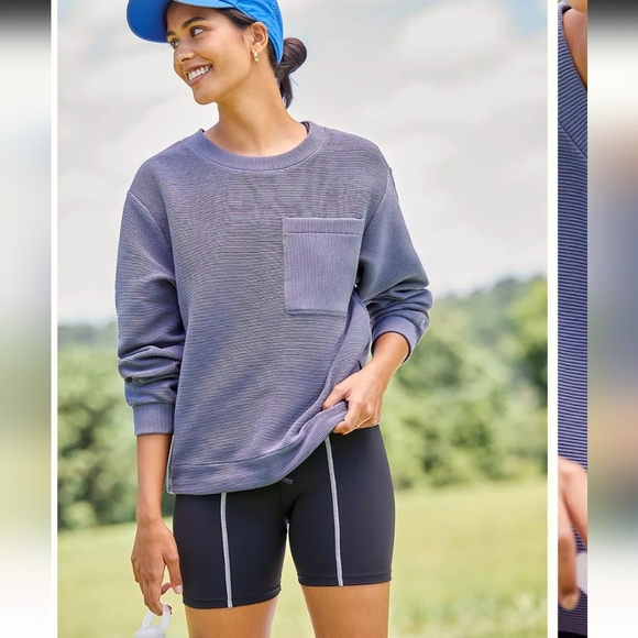 Varley Hewitt Ribbed Ottoman Knit Crewneck Sweatshirt in Slate Blue/Gray Medium - Picture 11 of 16